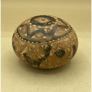 Vintage Peruvian Alpaca South American Folk Art Hand Carved Pictorial Gourd